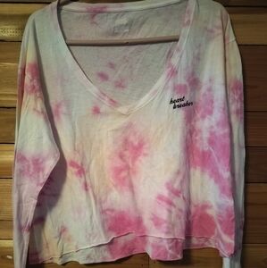 Victoria's secret PINK tie dye pink heart breaker long sleeve crop new!